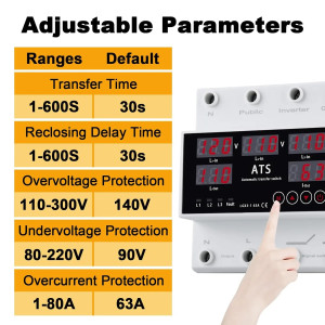 Conmutador automático un polo, tres fuentes 63A/110VAC con pantalla LED