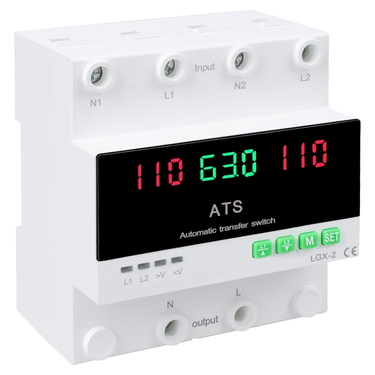 Conmutador automático 2 polos, dos fuentes 63A 110V con pantalla LED