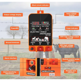 Electrificador 5J para cercas eléctricas de 15km con entrada de 12VDC
